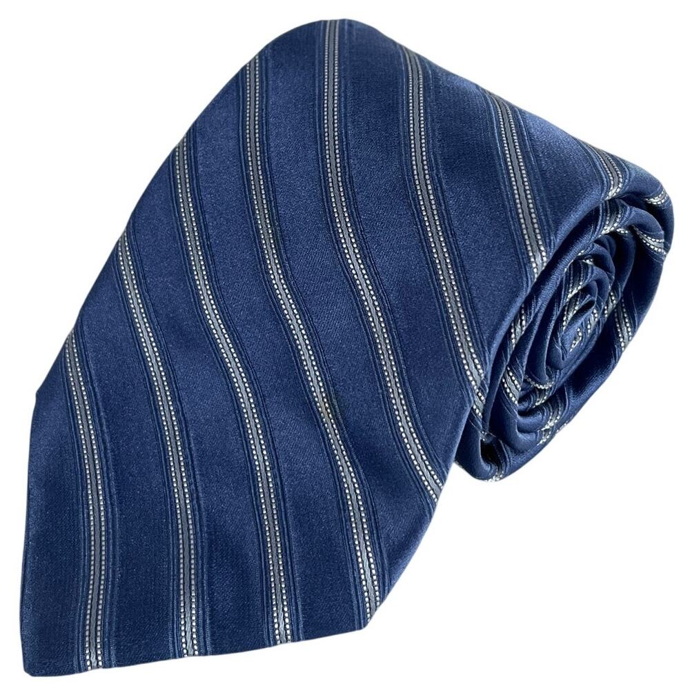 DKNY Donna Karan Navy Silver Regimental Stripe Silk Necktie NWT USA 58x3